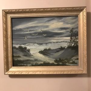 Vintage Mid Century Modern D.SMITH oil‎ painting wood ornate gold frame seashore